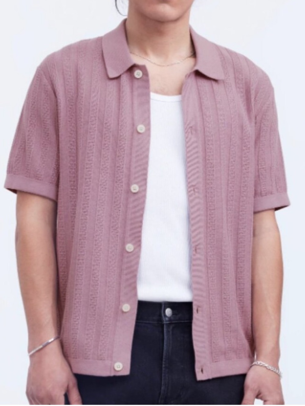 Madewell Button-Up Sweater Polo In Textured Stripe -Ashen Plum Size S